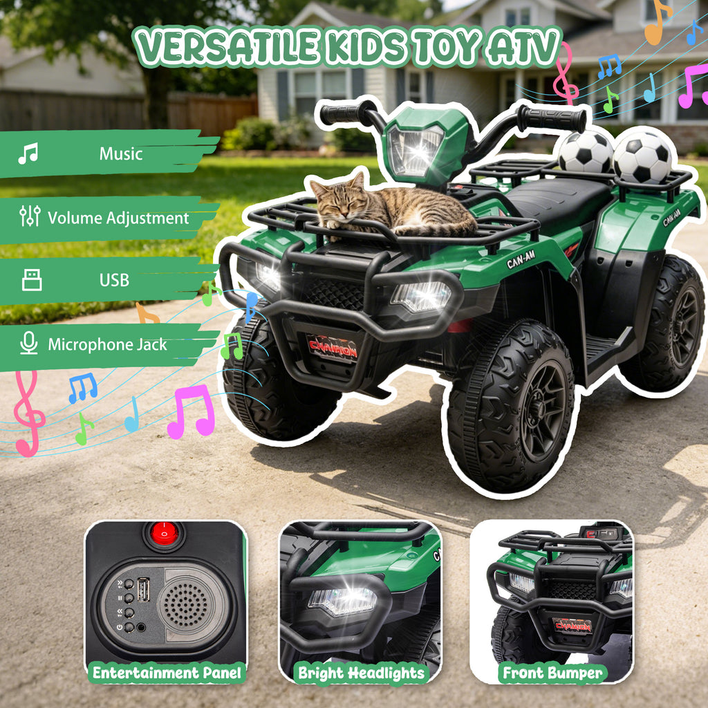 KEEPSUN 24V Kids ATV, Ride on Toys for Toddlers, 4 Wheeler Electric Quad with Bluetooth, Music, Spring Suspension, LED Lights, 2 Storage Racks, Ride On Car for Boys Girls Gift