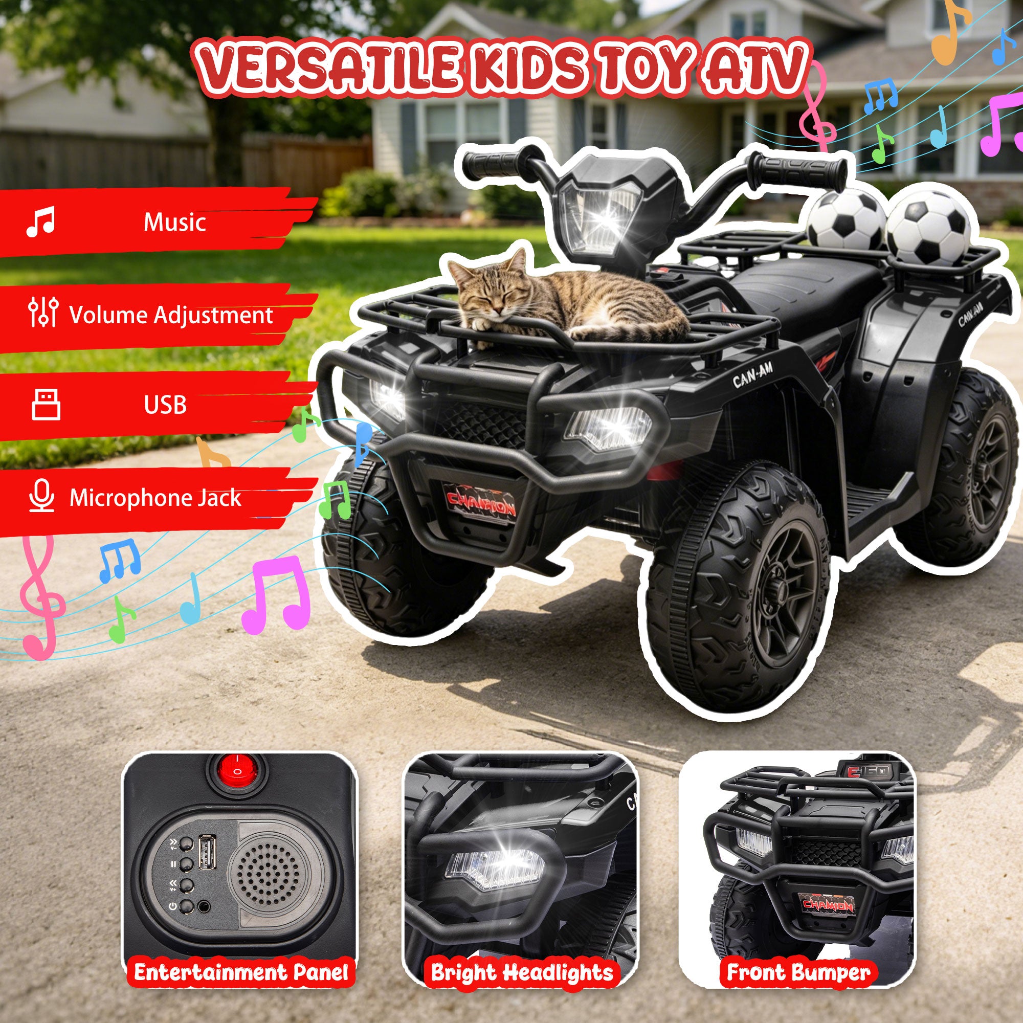 KEEPSUN 24V Kids ATV, Ride on Toys for Toddlers, 4 Wheeler Electric Quad with Bluetooth, Music, Spring Suspension, LED Lights, 2 Storage Racks, Ride On Car for Boys Girls Gift