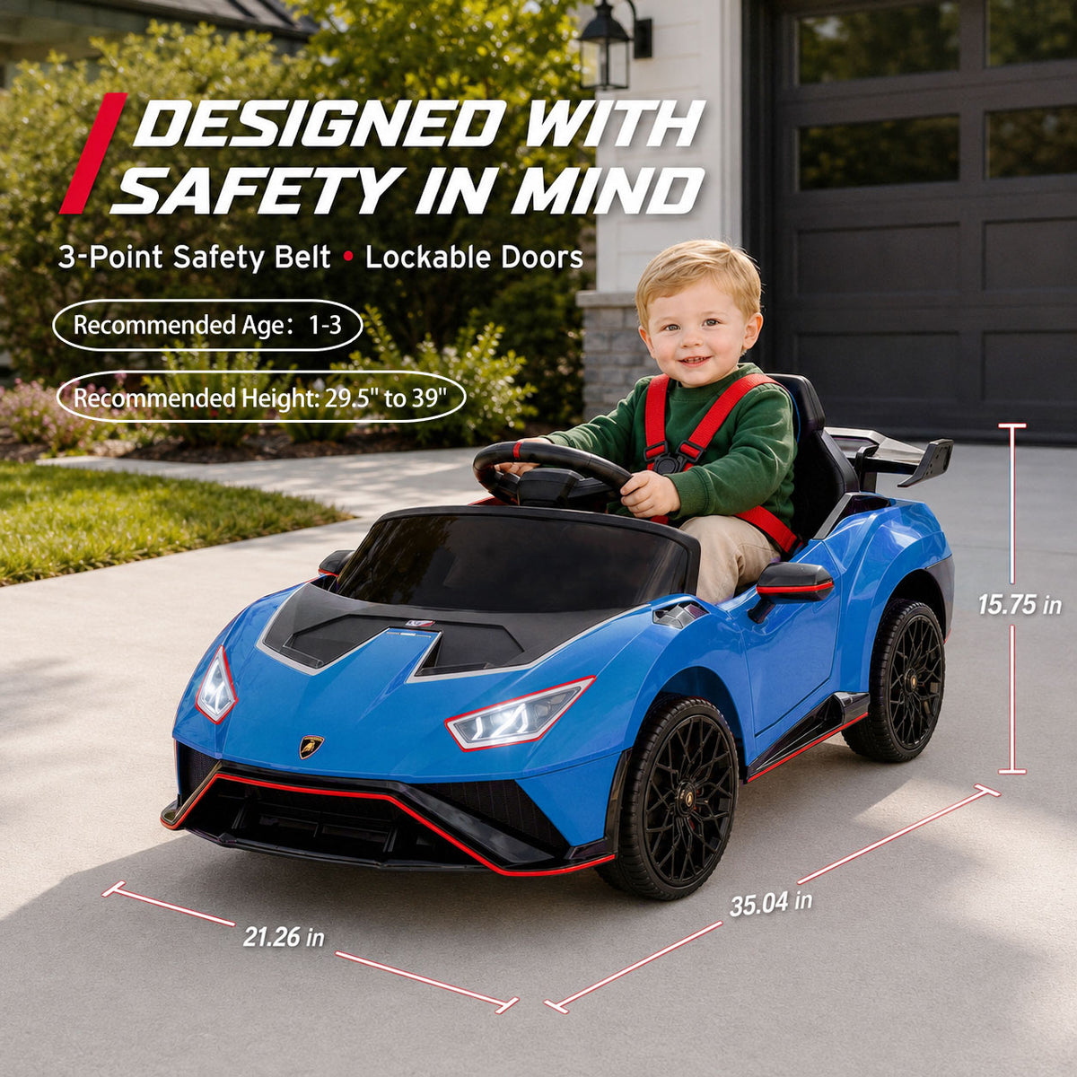 KEEPSUN 12V Ride On Toys for Kids, Licensed Lamborghini Ride On Car w/Remote Control, 3-Speed, Bluetooth & Music, Electric Car for Toddler Ages 2-4, Ideal Gift for Boys Girls - Blue