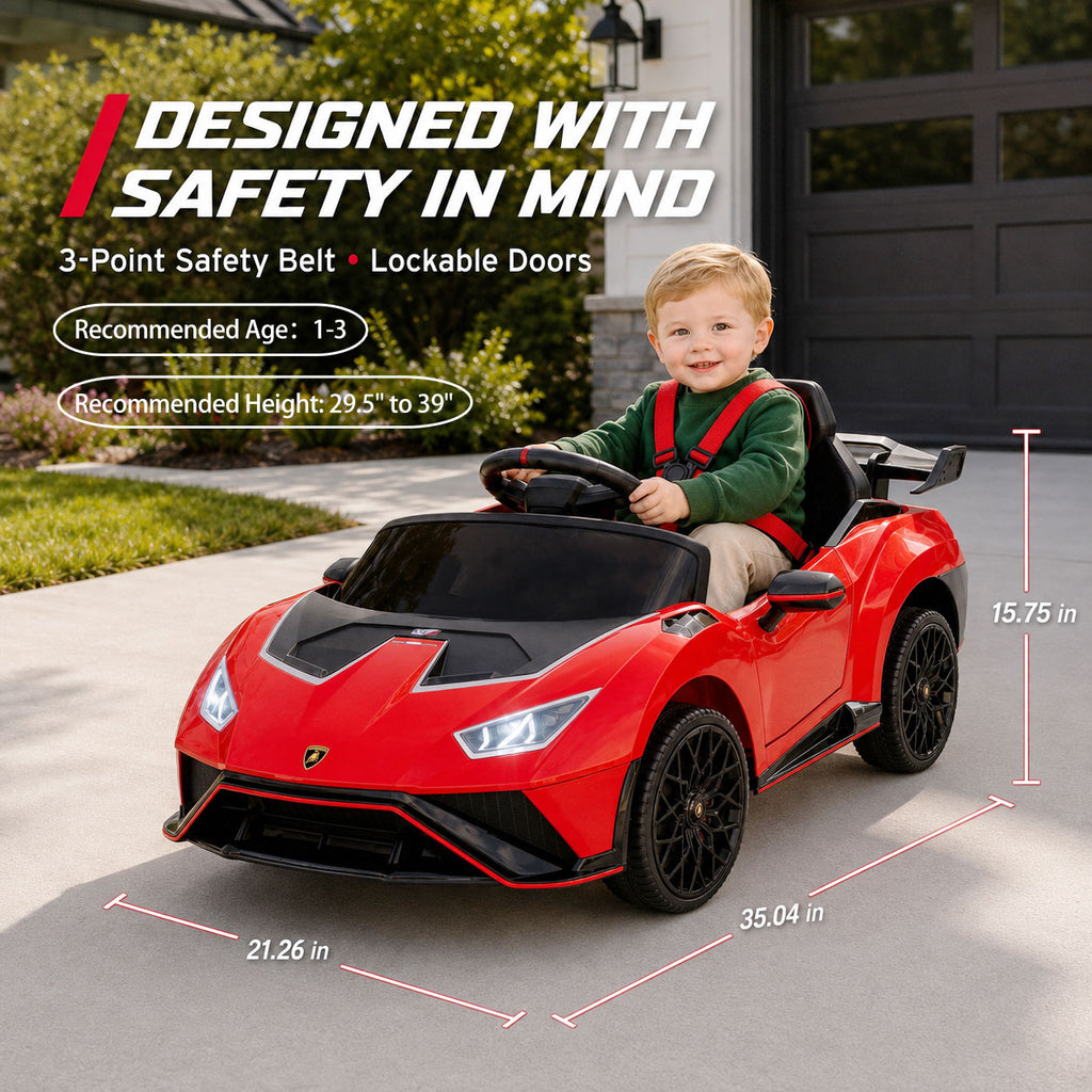 KEEPSUN 12V Ride On Toys for Kids, Licensed Lamborghini Ride On Car w/Remote Control, 3-Speed, Bluetooth & Music, Electric Car for Toddler Ages 2-4, Ideal Gift for Boys Girls - Red