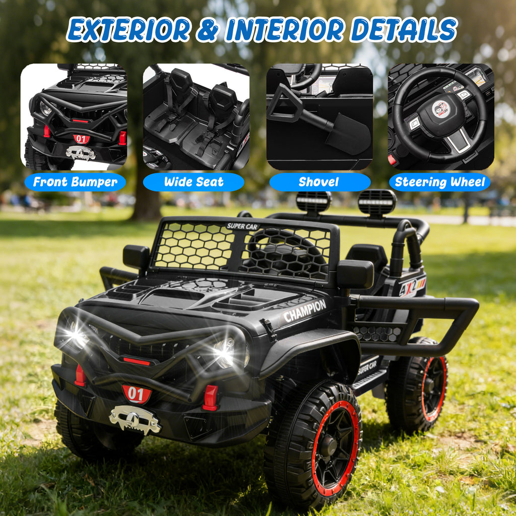 24V 2 Seater Ride On Toys for Kids, Ride On Car with Remote Control, Ride On Truck, 4-Wheel Suspension, Soft Start, Bluetooth, Led Lights, Electric Car for Kids Ages 3-8