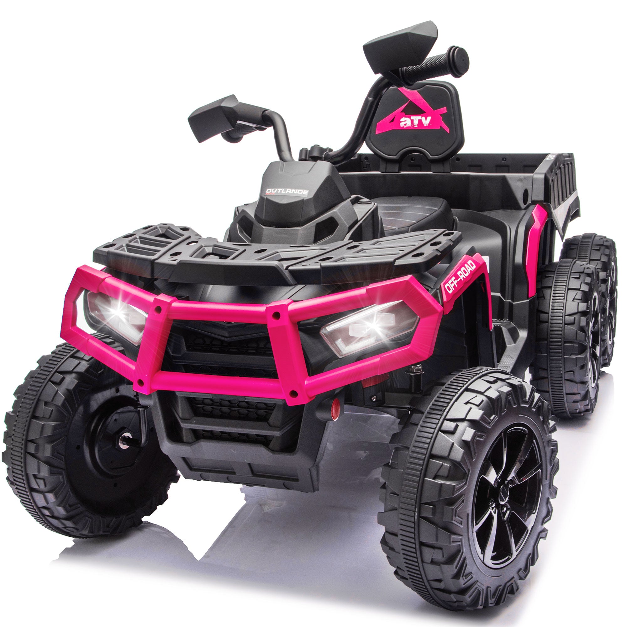 24V Ride on ATV Toys, Real 2 Seater Kids ATV with 200W*2 Power Motor, Electric Car w/ 6-Wheeler Suspension, Extra Large Rear Storage Bucket, Waterproof Panel w/ Bluetooth, Music, Led Lights