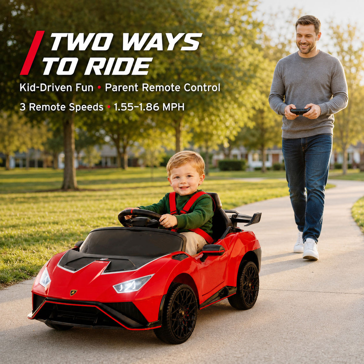 KEEPSUN 12V Ride On Toys for Kids, Licensed Lamborghini Ride On Car w/Remote Control, 3-Speed, Bluetooth & Music, Electric Car for Toddler Ages 2-4, Ideal Gift for Boys Girls - Red
