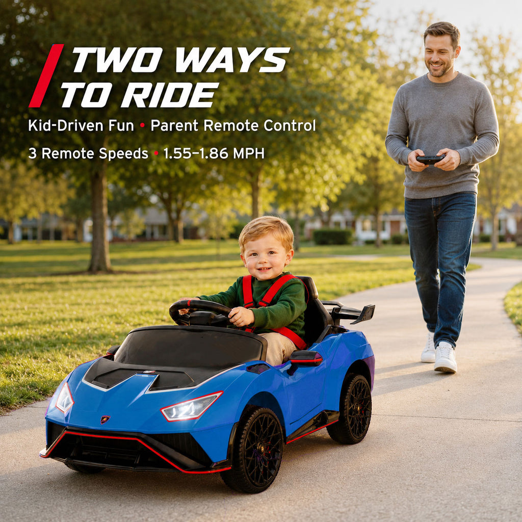 KEEPSUN 12V Ride On Toys for Kids, Licensed Lamborghini Ride On Car w/Remote Control, 3-Speed, Bluetooth & Music, Electric Car for Toddler Ages 2-4, Ideal Gift for Boys Girls - Blue