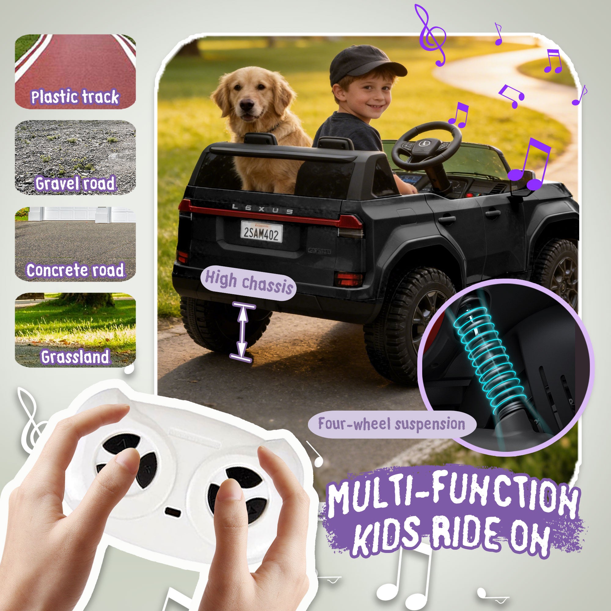 2 Seater Ride On Car for Kids, 24V Licensed Lexus GX550 Ride On Toys for Kids, Kids Electric Vehicle w/Remote Control, Bluetooth, 3 Speed, 4-Wheel Suspension, Ideal Gift for Boys Girls