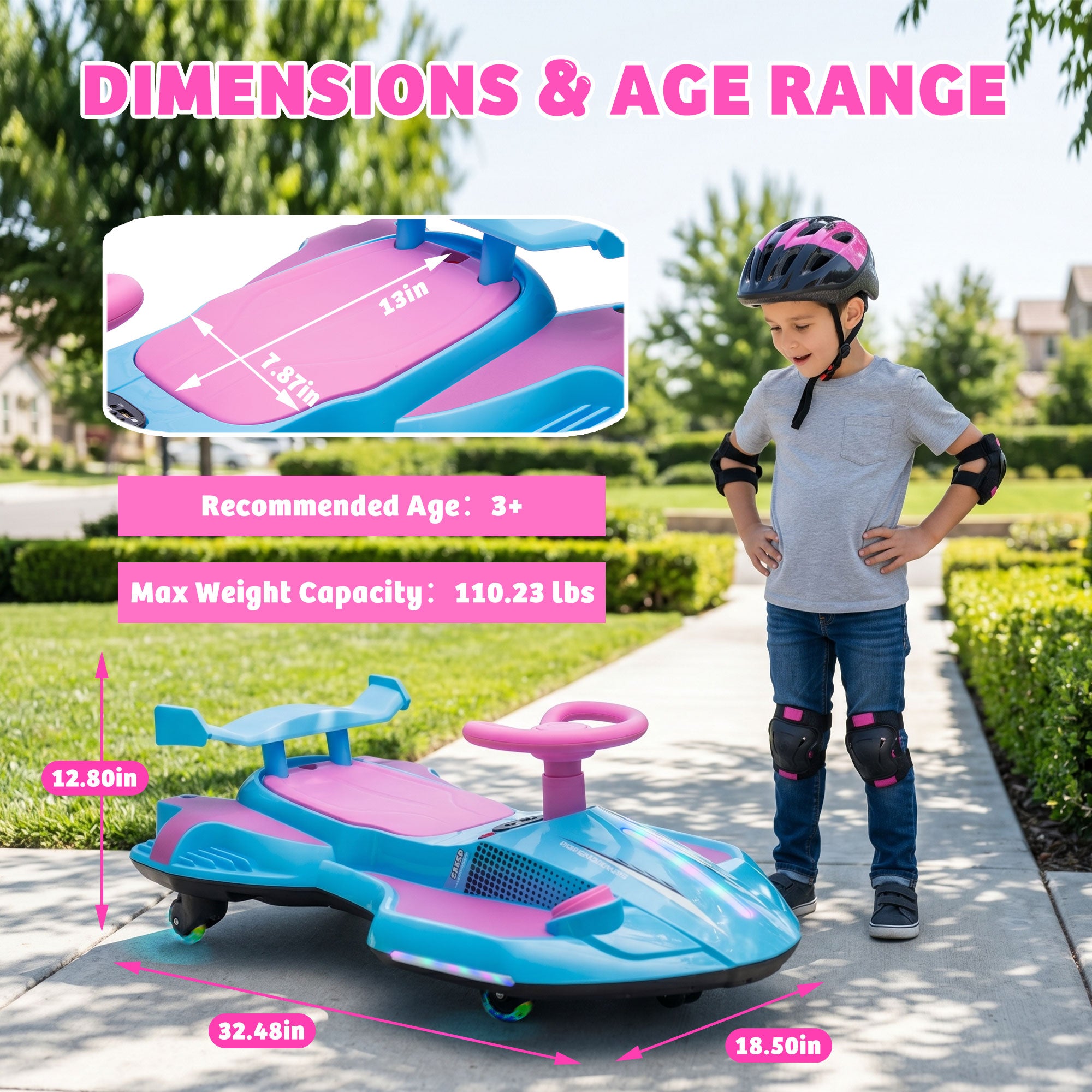 KEEPSUN 12V Electric Wiggle Car for Kids, 2 in 1 Swing Ride on Toy, Drift Car with Spray, Lights, Music, Bluetooth, Anti-Rollover, Gift for Boys Girls Ages 3 and Up