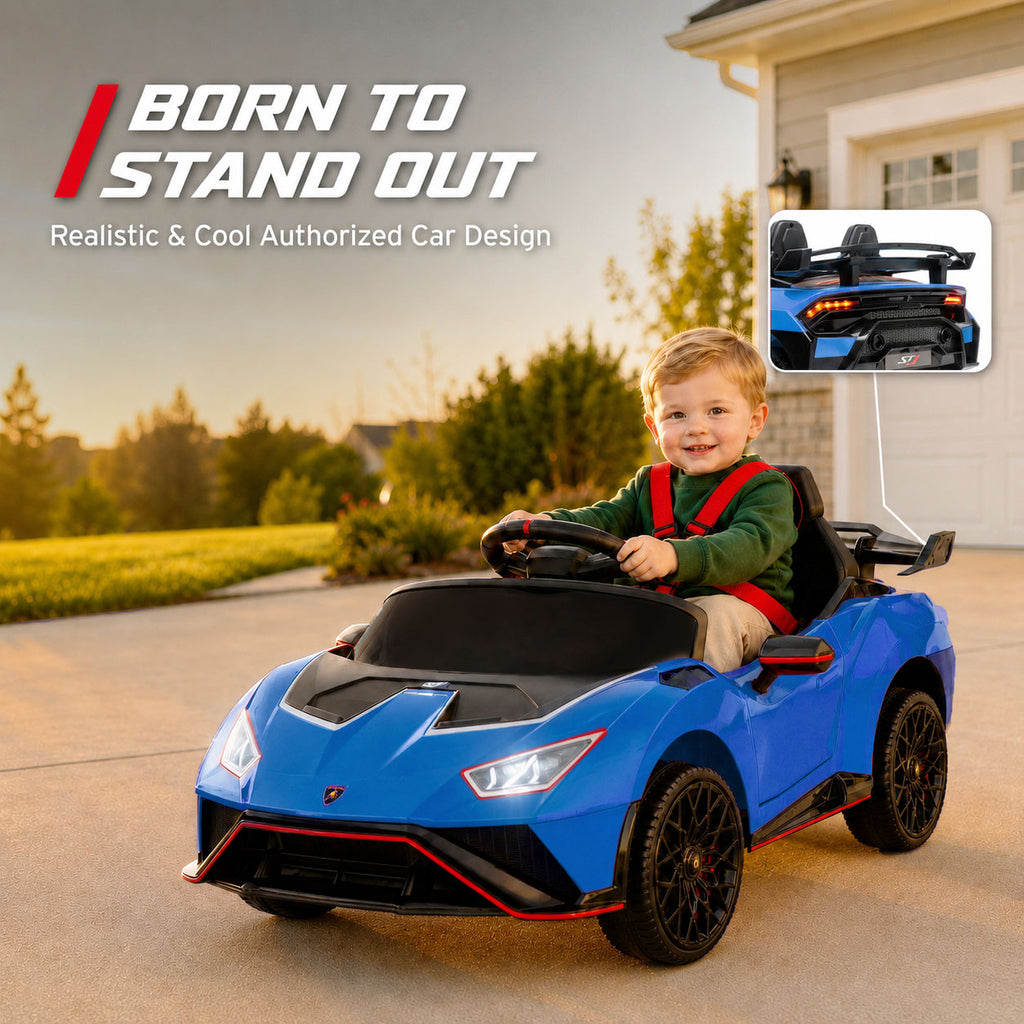 KEEPSUN 12V Ride On Toys for Kids, Licensed Lamborghini Ride On Car w/Remote Control, 3-Speed, Bluetooth & Music, Electric Car for Toddler Ages 2-4, Ideal Gift for Boys Girls - Blue