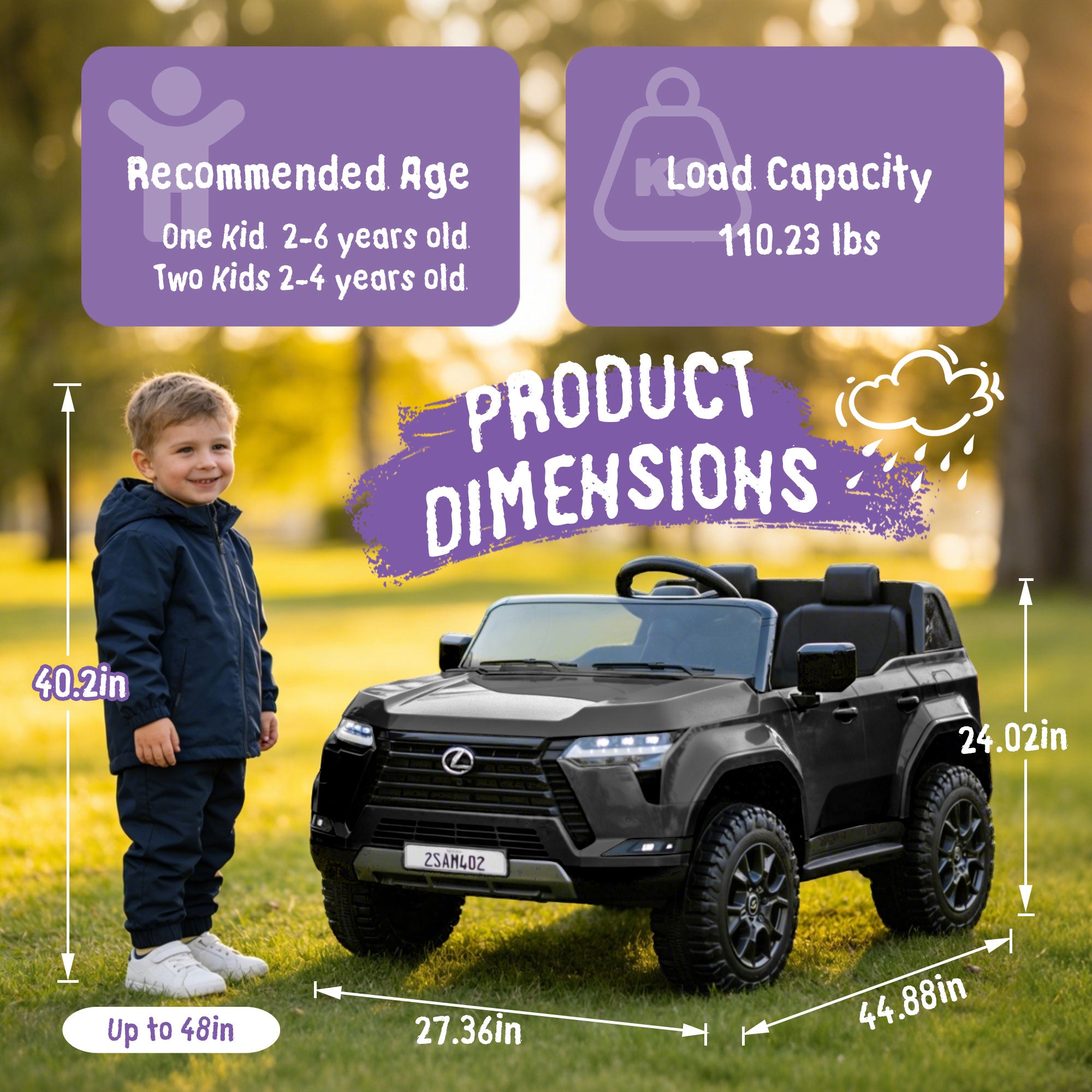 2 Seater Ride On Car for Kids, 24V Licensed Lexus GX550 Ride On Toys for Kids, Kids Electric Vehicle w/Remote Control, Bluetooth, 3 Speed, 4-Wheel Suspension, Ideal Gift for Boys Girls