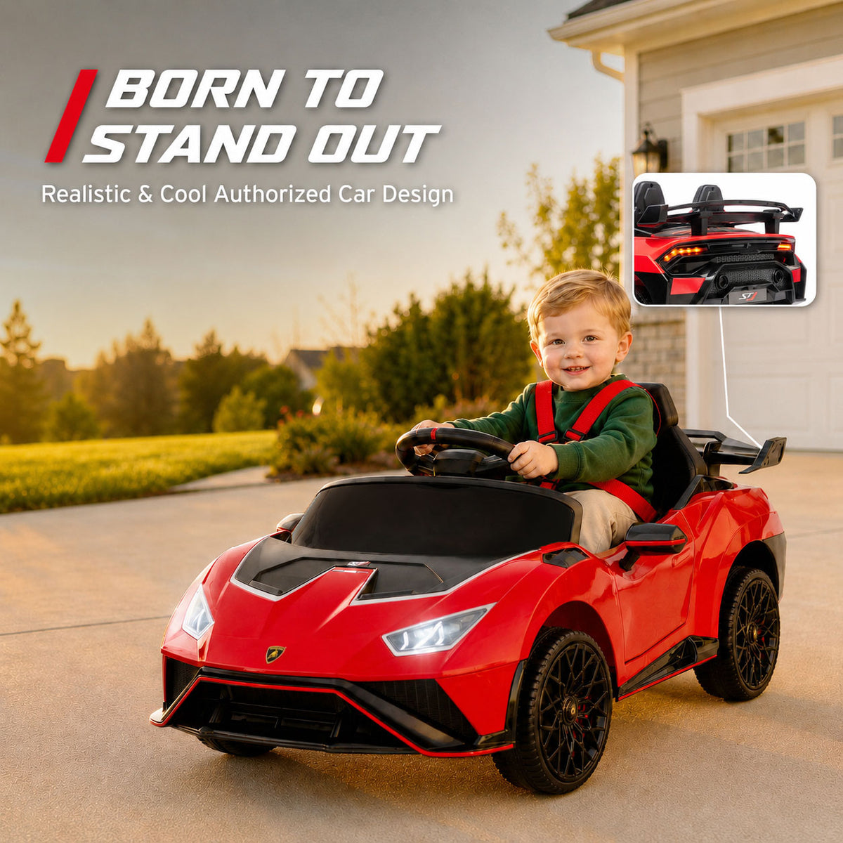 KEEPSUN 12V Ride On Toys for Kids, Licensed Lamborghini Ride On Car w/Remote Control, 3-Speed, Bluetooth & Music, Electric Car for Toddler Ages 2-4, Ideal Gift for Boys Girls - Red