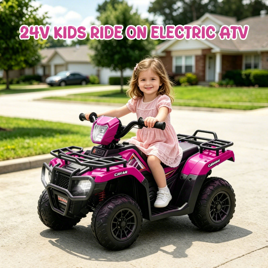 KEEPSUN 24V Kids ATV, Ride on Toys for Toddlers, 4 Wheeler Electric Quad with Bluetooth, Music, Spring Suspension, LED Lights, 2 Storage Racks, Ride On Car for Boys Girls Gift