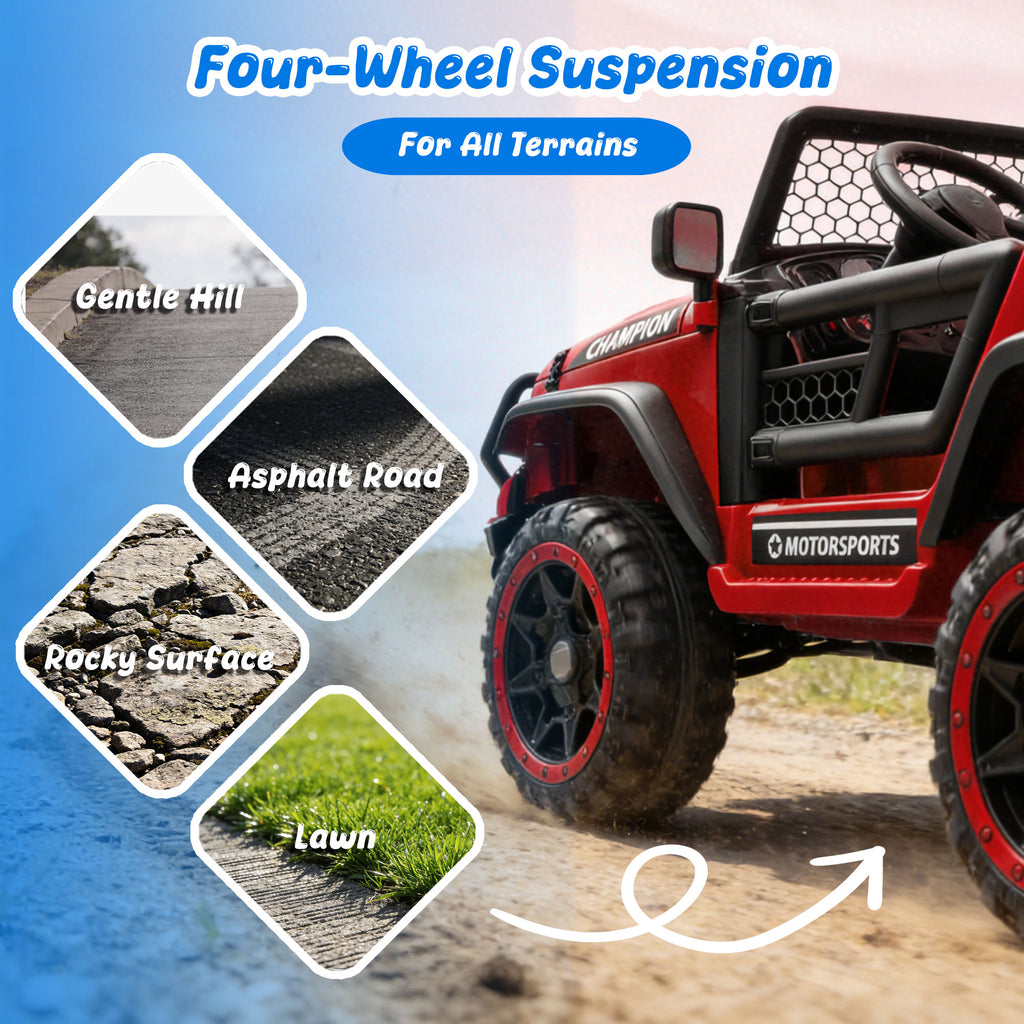 24V 2 Seater Ride On Toys for Kids, Ride On Car with Remote Control, Ride On Truck, 4-Wheel Suspension, Soft Start, Bluetooth, Led Lights, Electric Car for Kids Ages 3-8, Gift for Boys Girls - Red