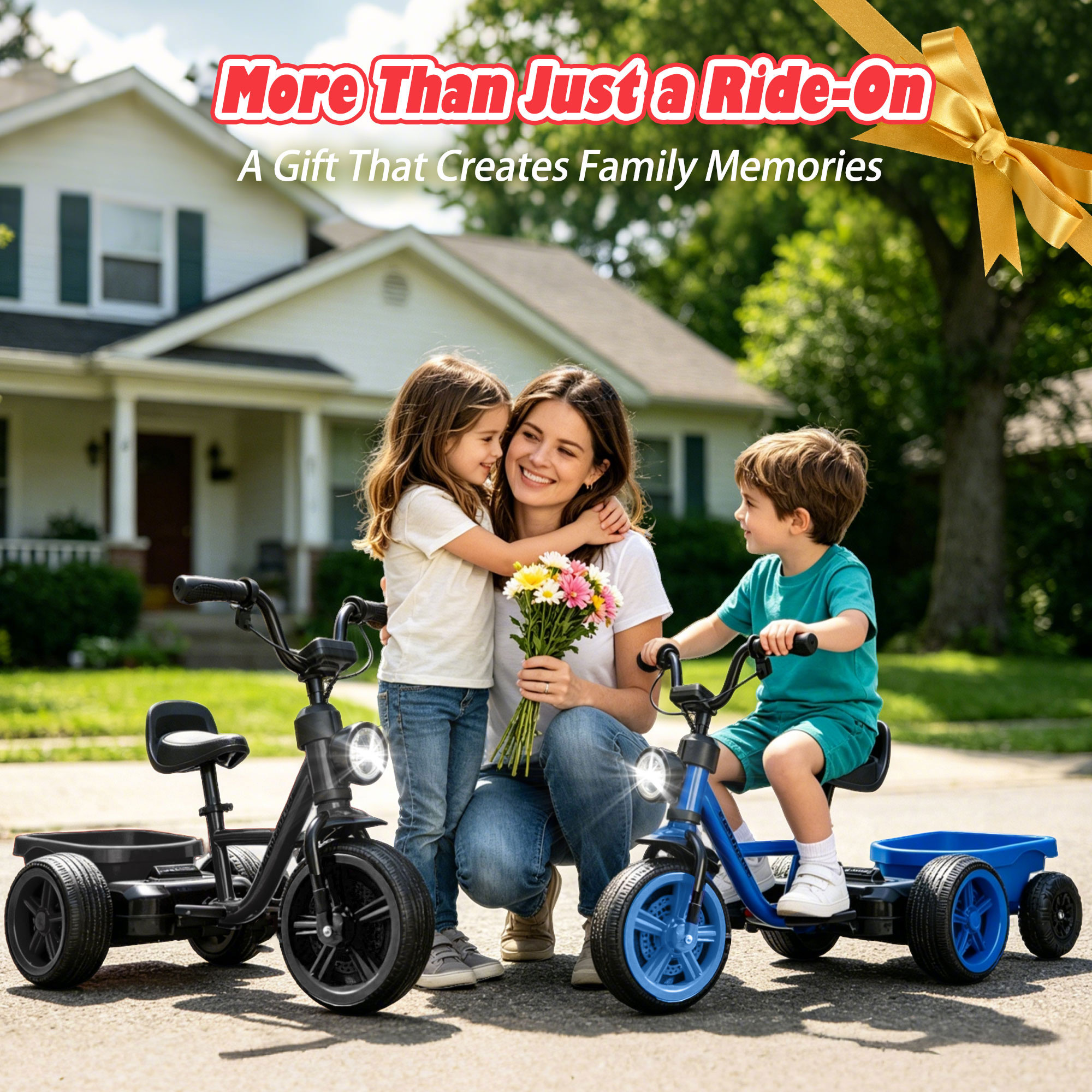 Electric Tricycle for Toddlers 2-5 Year Old, Kids Electric Bike Outdoor Ride on Toys, Trike with LED Light, Adjustable Seat, Large Rear Basket, Birthday Gift for Kids