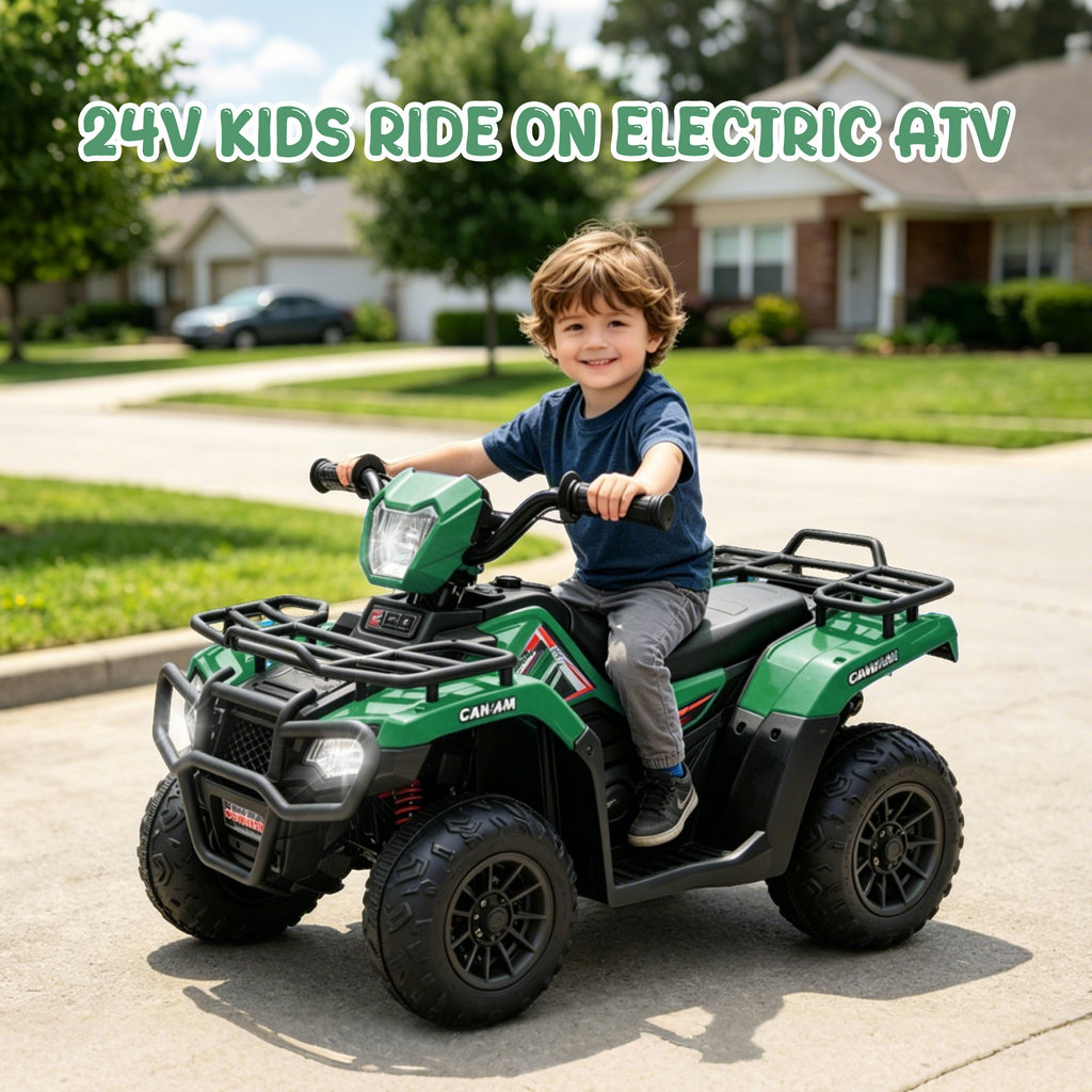 KEEPSUN 24V Kids ATV, Ride on Toys for Toddlers, 4 Wheeler Electric Quad with Bluetooth, Music, Spring Suspension, LED Lights, 2 Storage Racks, Ride On Car for Boys Girls Gift