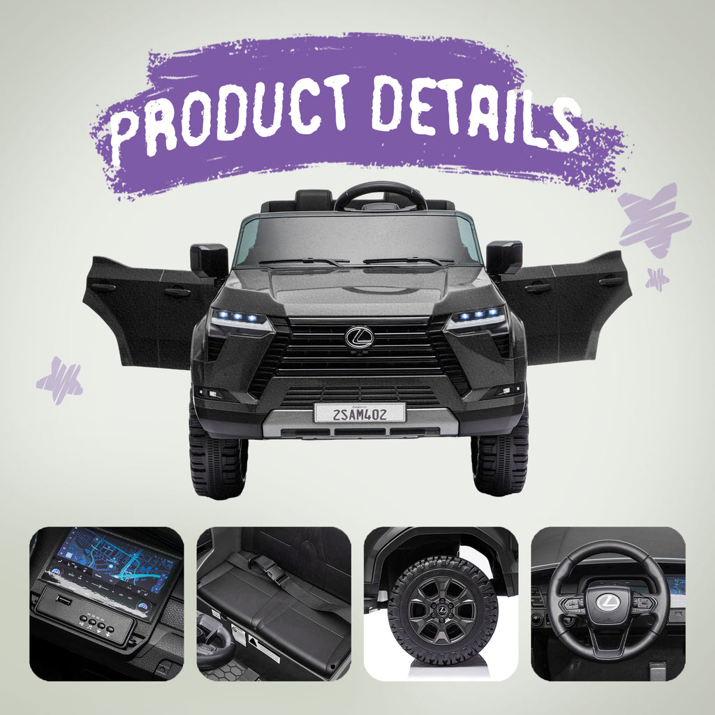 2 Seater Ride On Car for Kids, 24V Licensed Lexus GX550 Ride On Toys for Kids, Kids Electric Vehicle w/Remote Control, Bluetooth, 3 Speed, 4-Wheel Suspension, Ideal Gift for Boys Girls