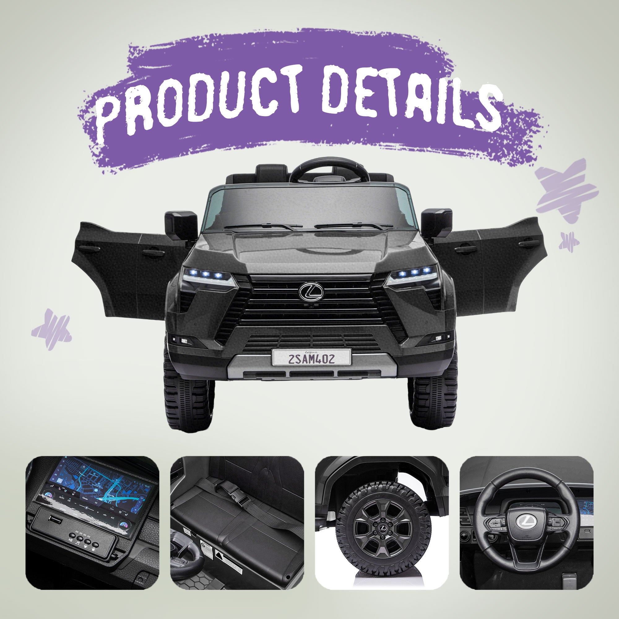2 Seater Ride On Car for Kids, 24V Licensed Lexus GX550 Ride On Toys for Kids, Kids Electric Vehicle w/Remote Control, Bluetooth, 3 Speed, 4-Wheel Suspension, Ideal Gift for Boys Girls