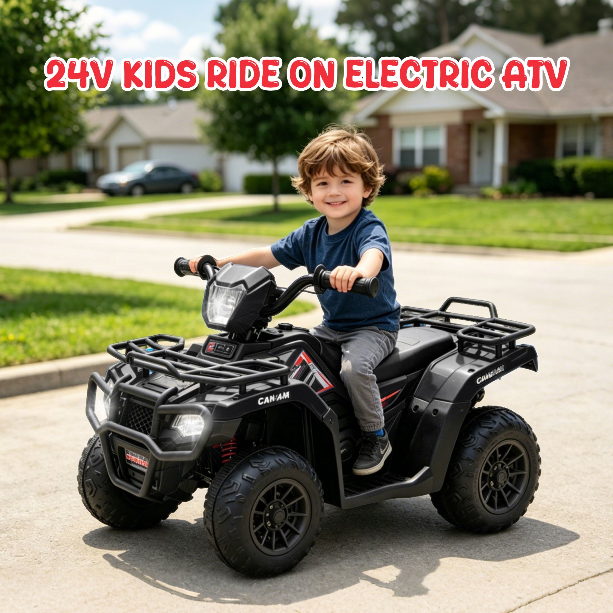 KEEPSUN 24V Kids ATV, Ride on Toys for Toddlers, 4 Wheeler Electric Quad with Bluetooth, Music, Spring Suspension, LED Lights, 2 Storage Racks, Ride On Car for Boys Girls Gift