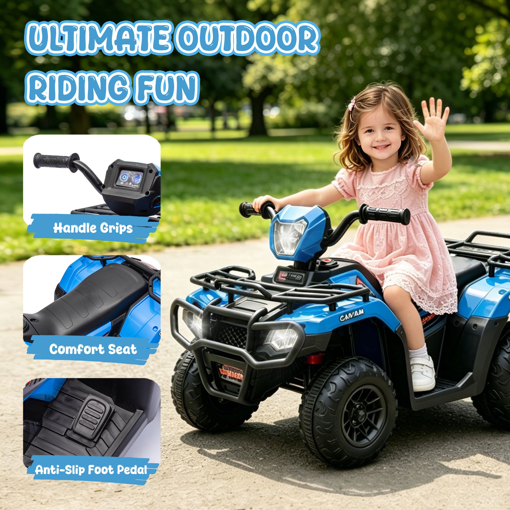 KEEPSUN 24V Kids ATV, Ride on Toys for Toddlers, 4 Wheeler Electric Quad with Bluetooth, Music, Spring Suspension, LED Lights, 2 Storage Racks, Ride On Car for Boys Girls Gift