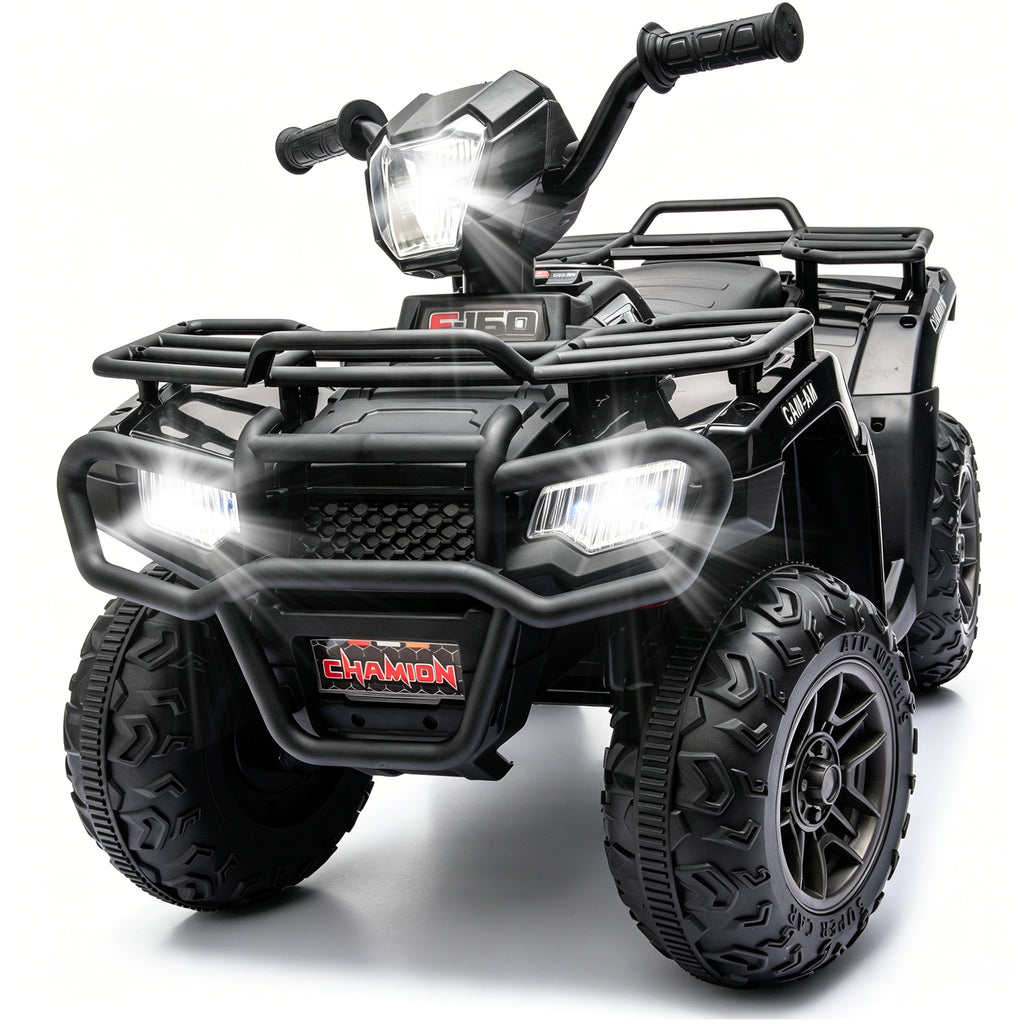 KEEPSUN 24V Kids ATV, Ride on Toys for Toddlers, 4 Wheeler Electric Quad with Music, Spring Suspension, LED Lights, 2 Storage Racks, Ride On Car Gift for Boys Girls Ages 2-4 - Black
