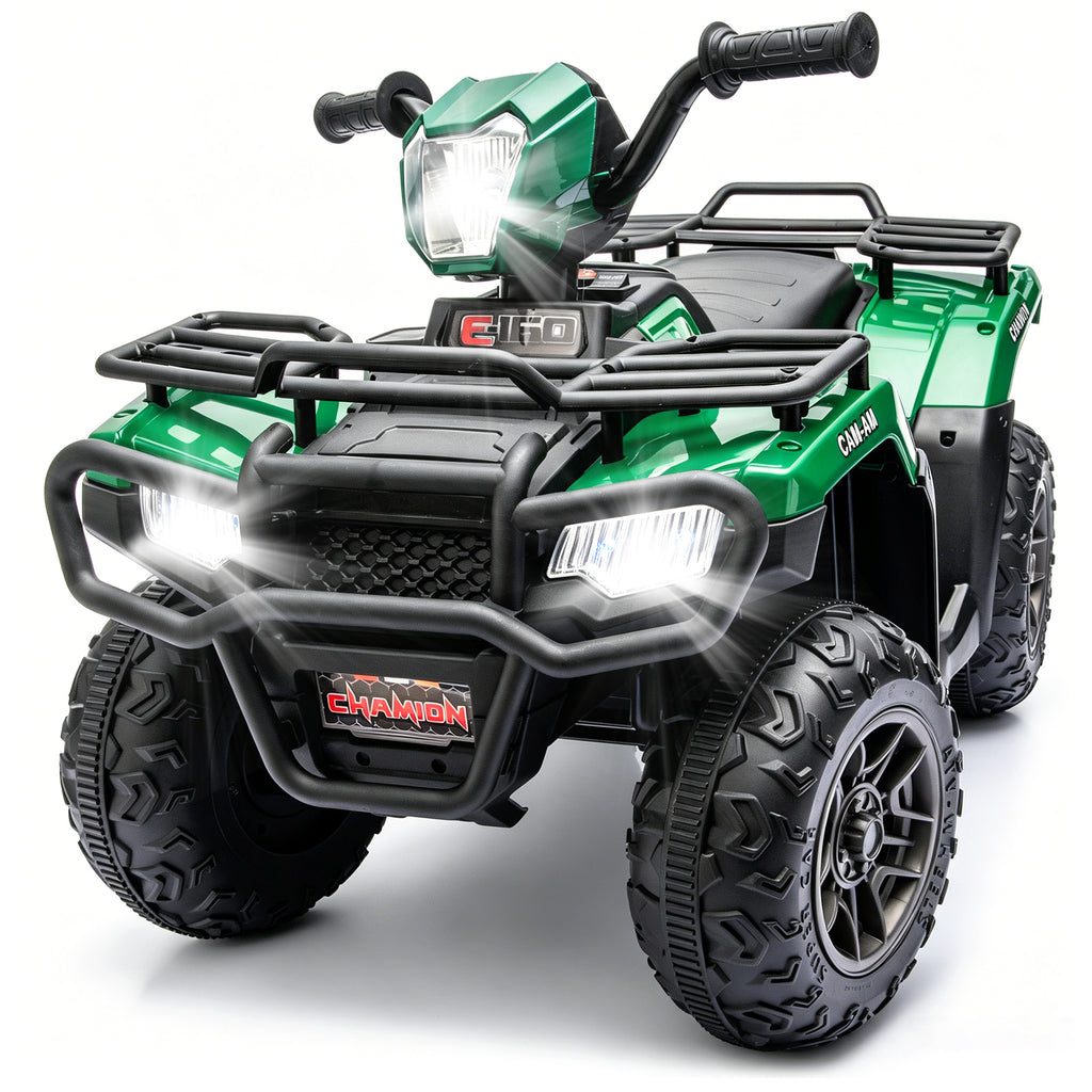KEEPSUN 24V Kids ATV, Ride on Toys for Toddlers, 4 Wheeler Electric Quad with Bluetooth, Music, Spring Suspension, LED Lights, 2 Storage Racks, Ride On Car for Boys Girls Gift
