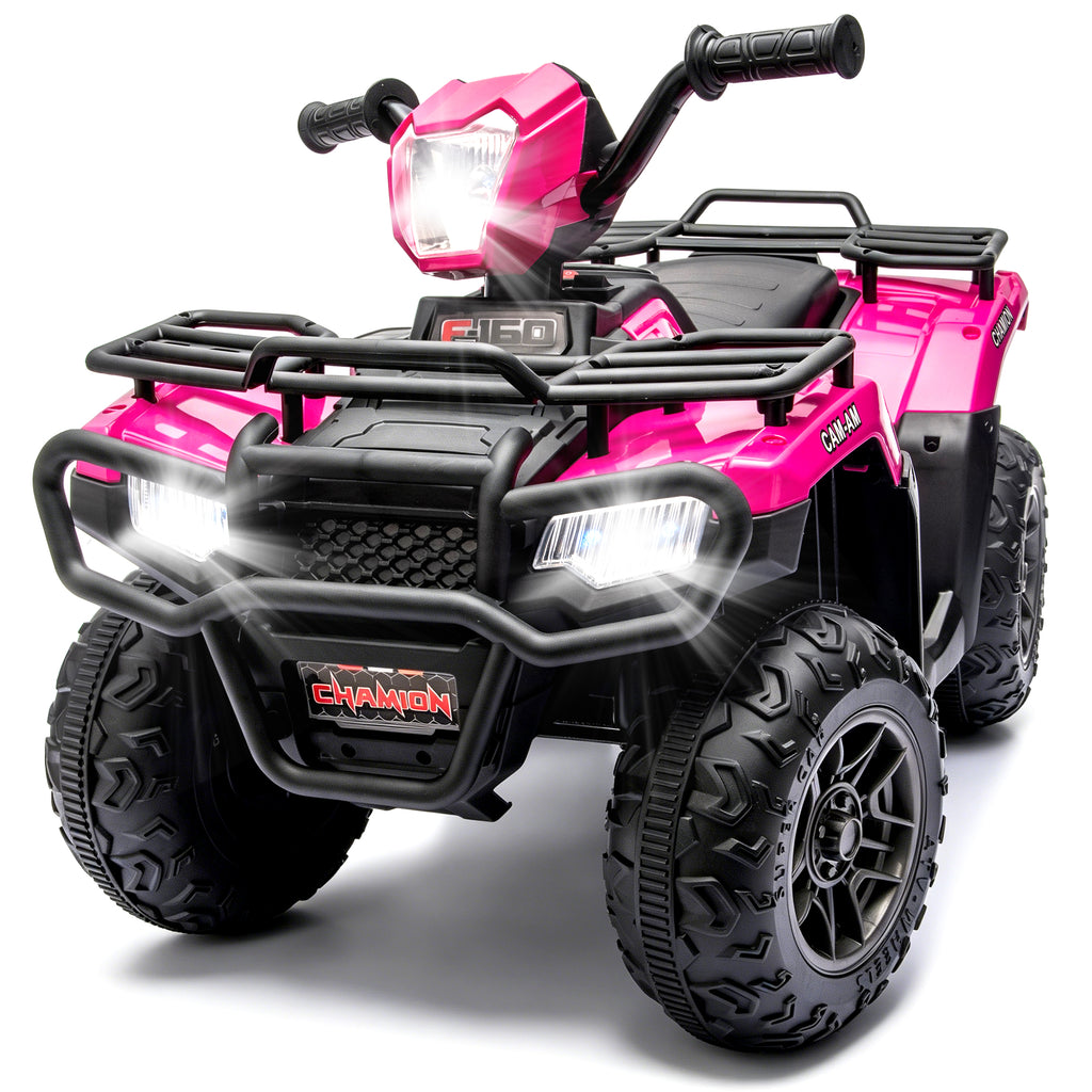 KEEPSUN 24V Kids ATV, Ride on Toys for Toddlers, 4 Wheeler Electric Quad with Bluetooth, Music, Spring Suspension, LED Lights, 2 Storage Racks, Ride On Car for Boys Girls Gift