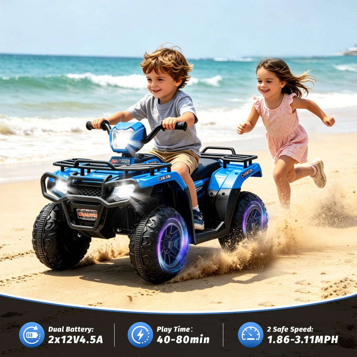 KEEPSUN 24V Kids ATV, Ride on Toys for Toddlers, 4 Wheeler Electric Quad with Bluetooth, Music, Spring Suspension, LED Lights, 2 Storage Racks, Ride On Car for Boys Girls Gift
