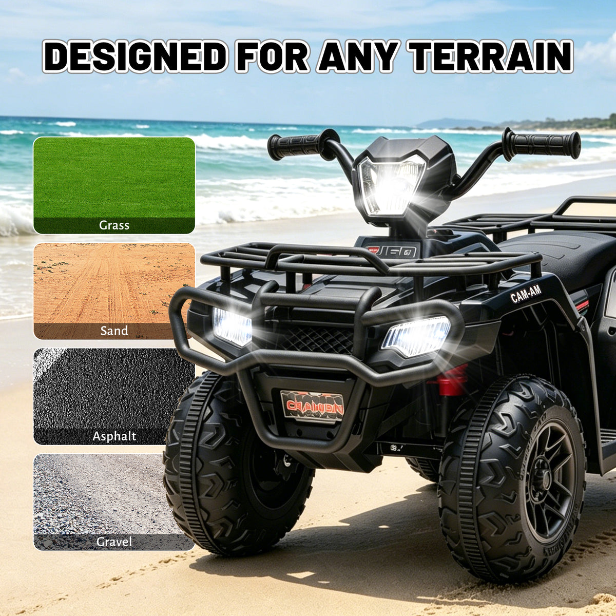 KEEPSUN 24V Kids ATV, Ride on Toys for Toddlers, 4 Wheeler Electric Quad with Music, Spring Suspension, LED Lights, 2 Storage Racks, Ride On Car Gift for Boys Girls Ages 2-4 - Black