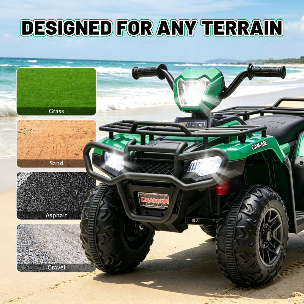 KEEPSUN 24V Kids ATV, Ride on Toys for Toddlers, 4 Wheeler Electric Quad with Bluetooth, Music, Spring Suspension, LED Lights, 2 Storage Racks, Ride On Car for Boys Girls Gift