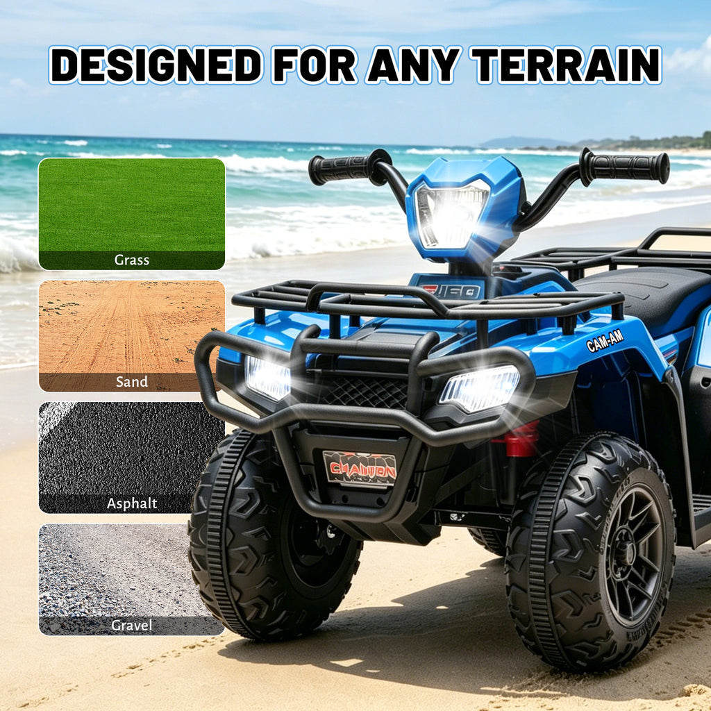 KEEPSUN 24V Kids ATV, Ride on Toys for Toddlers, 4 Wheeler Electric Quad with Bluetooth, Music, Spring Suspension, LED Lights, 2 Storage Racks, Ride On Car for Boys Girls Gift
