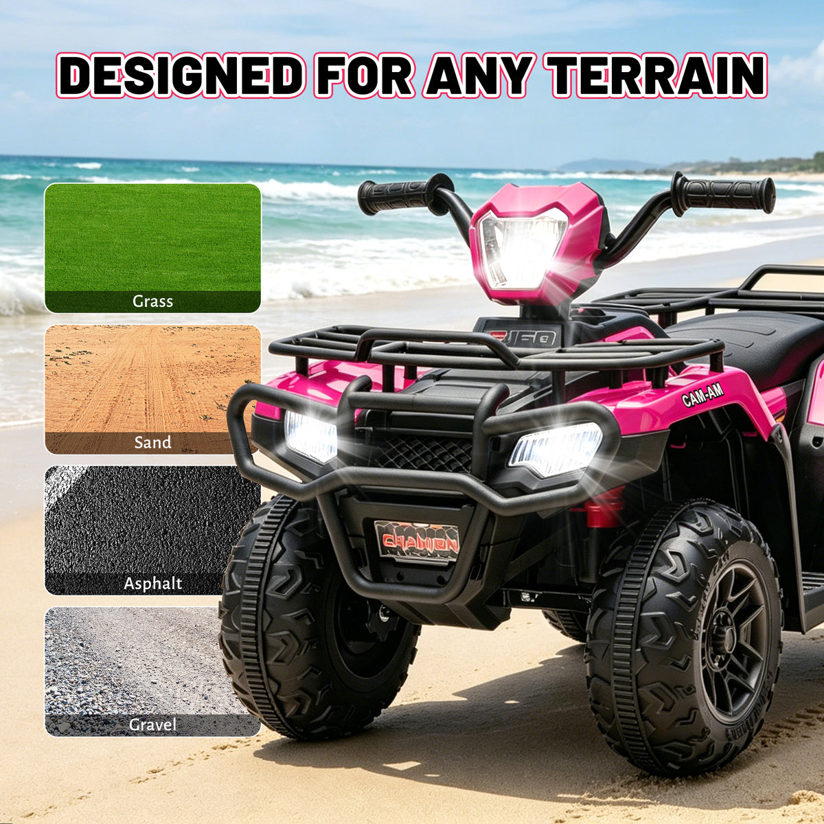 KEEPSUN 24V Kids ATV, Ride on Toys for Toddlers, 4 Wheeler Electric Quad with Bluetooth, Music, Spring Suspension, LED Lights, 2 Storage Racks, Ride On Car for Boys Girls Gift