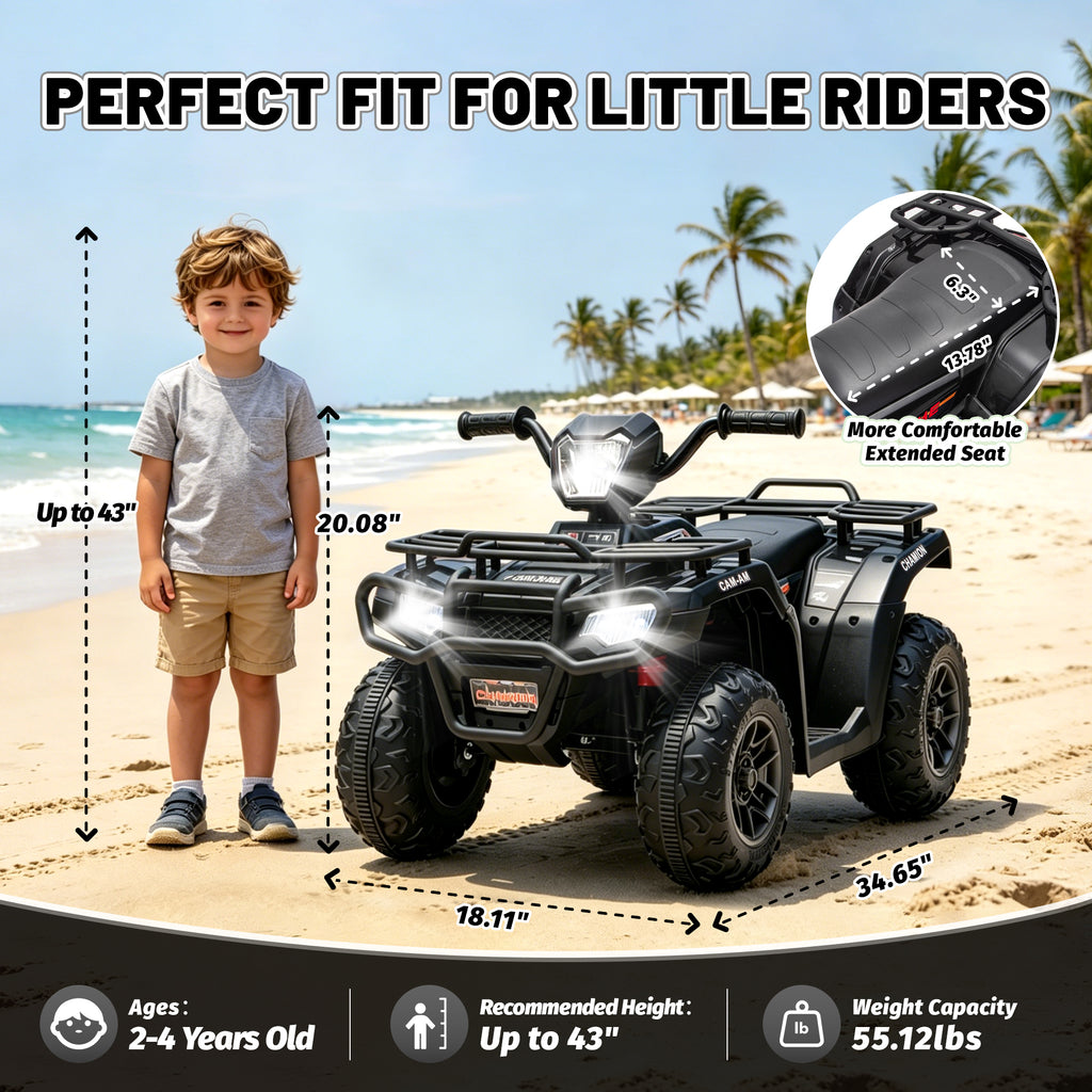 KEEPSUN 24V Kids ATV, Ride on Toys for Toddlers, 4 Wheeler Electric Quad with Music, Spring Suspension, LED Lights, 2 Storage Racks, Ride On Car Gift for Boys Girls Ages 2-4 - Black