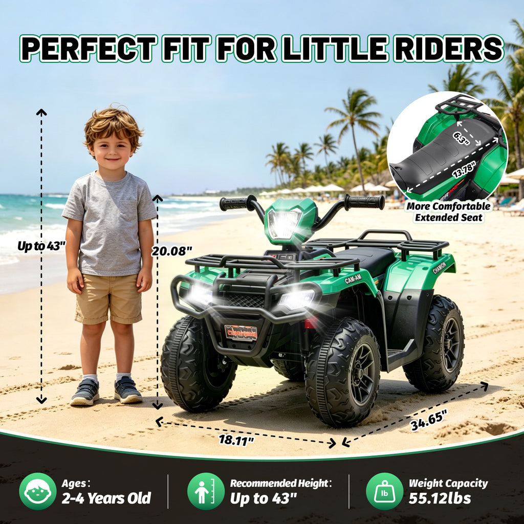 KEEPSUN 24V Kids ATV, Ride on Toys for Toddlers, 4 Wheeler Electric Quad with Bluetooth, Music, Spring Suspension, LED Lights, 2 Storage Racks, Ride On Car for Boys Girls Gift