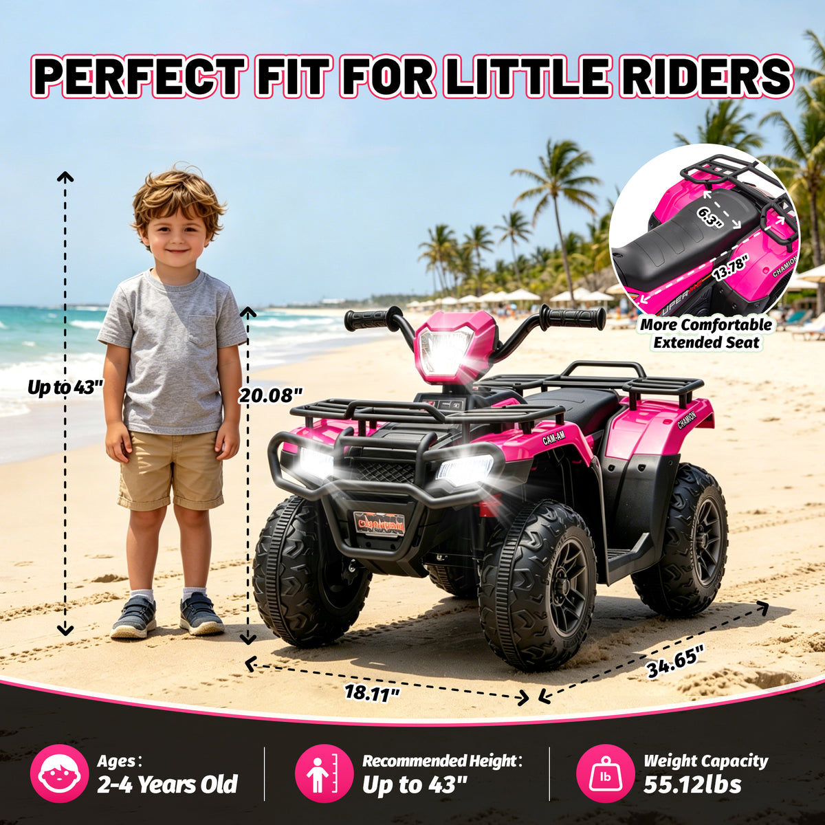 KEEPSUN 24V Kids ATV, Ride on Toys for Toddlers, 4 Wheeler Electric Quad with Bluetooth, Music, Spring Suspension, LED Lights, 2 Storage Racks, Ride On Car for Boys Girls Gift
