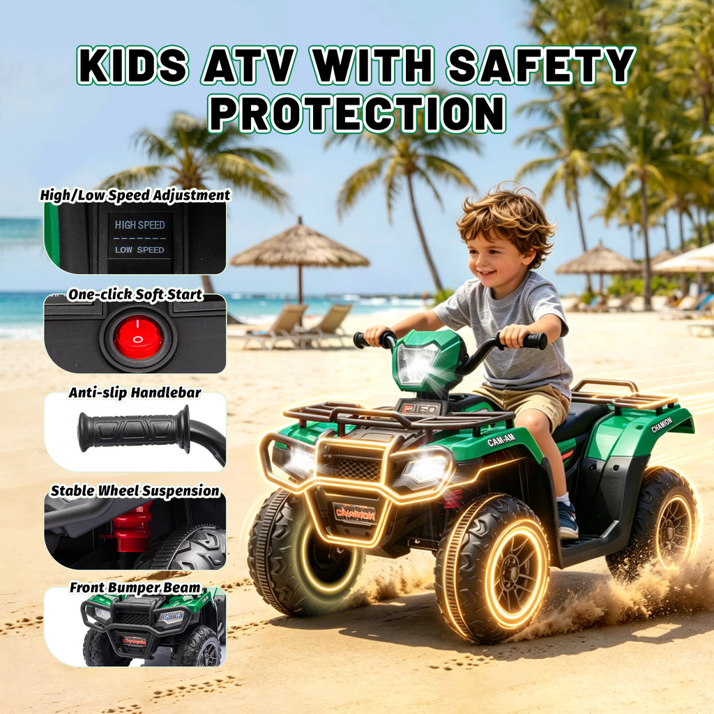 KEEPSUN 24V Kids ATV, Ride on Toys for Toddlers, 4 Wheeler Electric Quad with Bluetooth, Music, Spring Suspension, LED Lights, 2 Storage Racks, Ride On Car for Boys Girls Gift