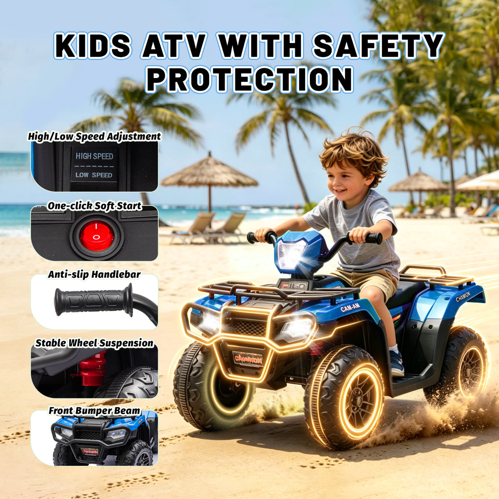 KEEPSUN 24V Kids ATV, Ride on Toys for Toddlers, 4 Wheeler Electric Quad with Bluetooth, Music, Spring Suspension, LED Lights, 2 Storage Racks, Ride On Car for Boys Girls Gift