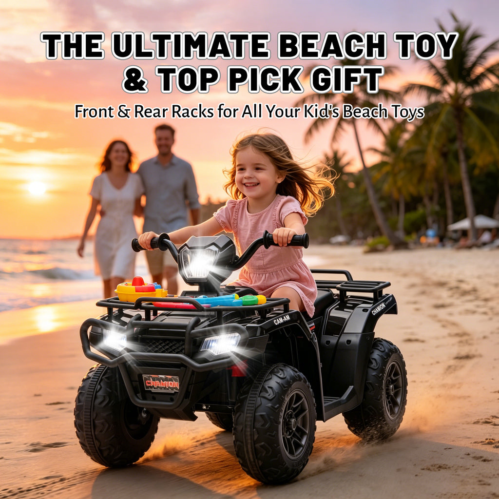 KEEPSUN 24V Kids ATV, Ride on Toys for Toddlers, 4 Wheeler Electric Quad with Music, Spring Suspension, LED Lights, 2 Storage Racks, Ride On Car Gift for Boys Girls Ages 2-4 - Black