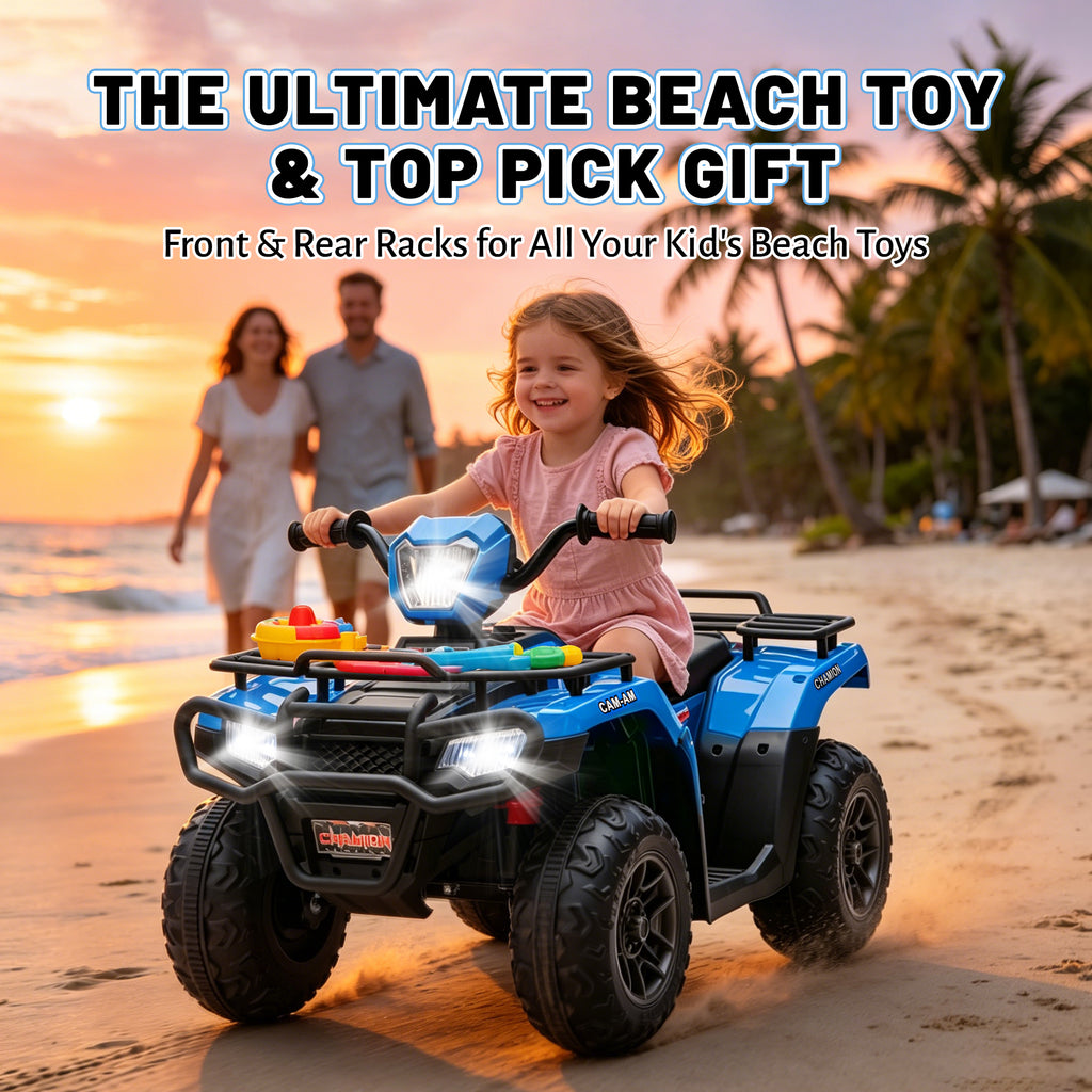 KEEPSUN 24V Kids ATV, Ride on Toys for Toddlers, 4 Wheeler Electric Quad with Bluetooth, Music, Spring Suspension, LED Lights, 2 Storage Racks, Ride On Car for Boys Girls Gift