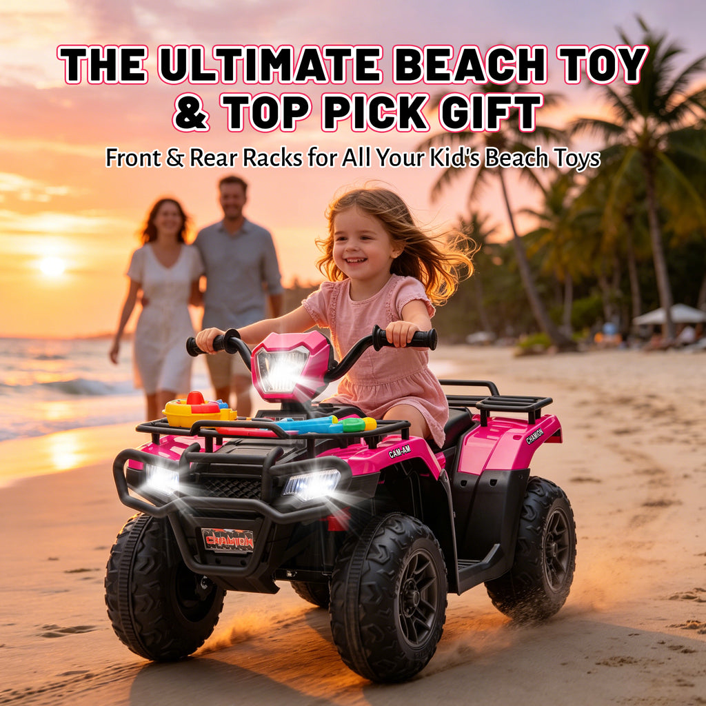 KEEPSUN 24V Kids ATV, Ride on Toys for Toddlers, 4 Wheeler Electric Quad with Bluetooth, Music, Spring Suspension, LED Lights, 2 Storage Racks, Ride On Car for Boys Girls Gift