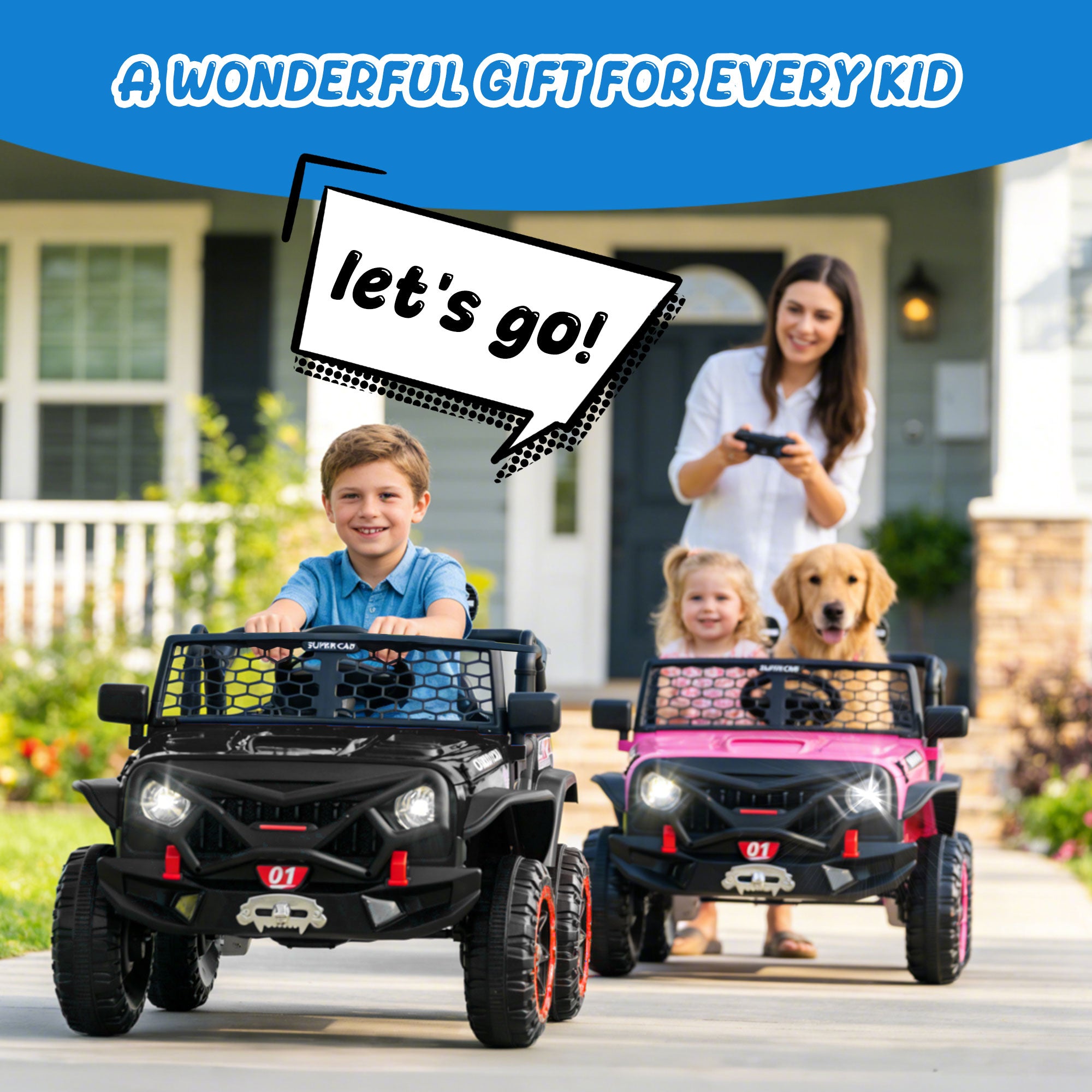 24V 2 Seater Ride On Toys for Kids, Ride On Car with Remote Control, Ride On Truck, 4-Wheel Suspension, Soft Start, Bluetooth, Led Lights, Electric Car for Kids Ages 3-8